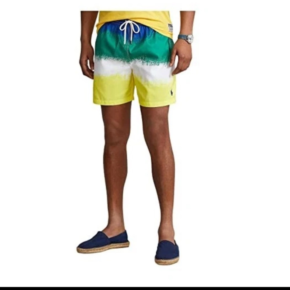 Boys Polo by Ralph Lauren Green White Yellow Gradient Swim Trunks